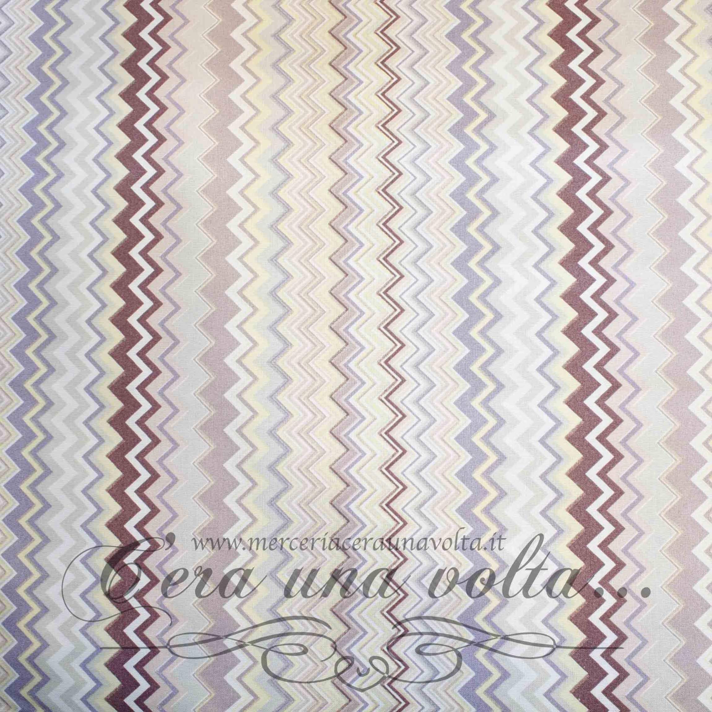 Tessuto Cotone Zig Zag Multicolor Toni del Verde