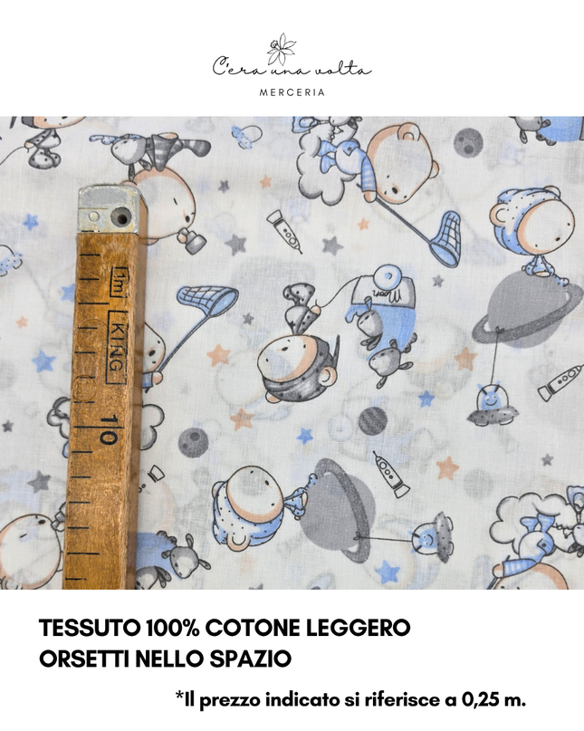 Tessuto 100% Cotone Leggero – Orsetti nello Spazio