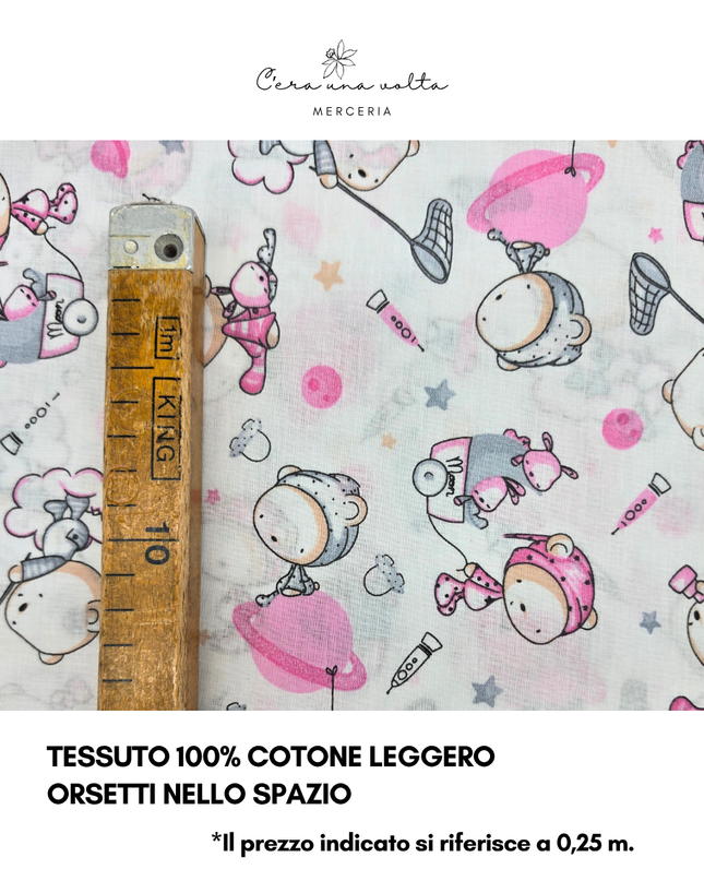 Tessuto 100% Cotone Leggero – Orsetti nello Spazio