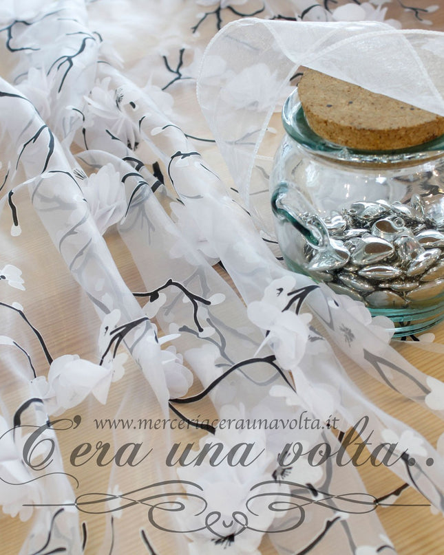 Organza con stampa tridimensionale Bianca