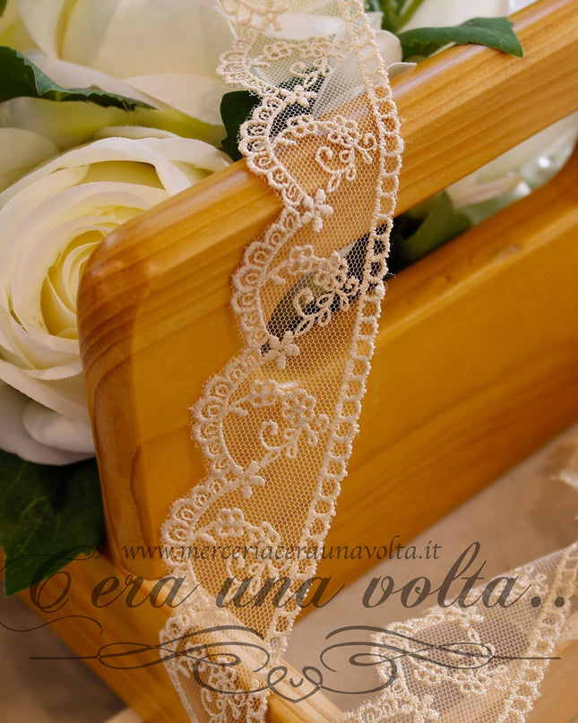Pizzo in tulle Romantic Flowers Ecrù