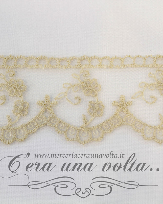 Pizzo in tulle Romantic Flowers Ecrù