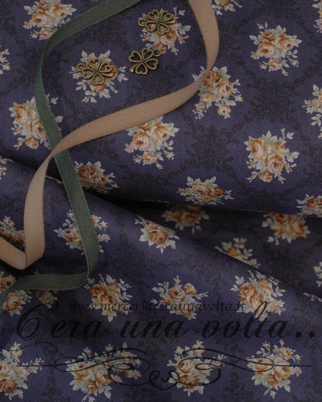 Tessuto Bouquet de fleurs bleues