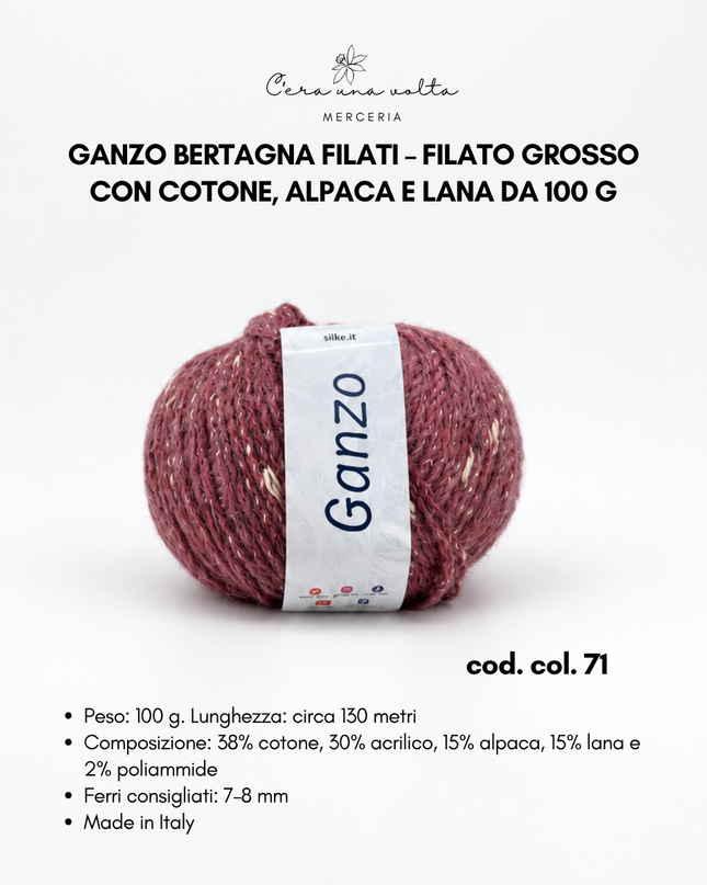 Ganzo Bertagna Filati – Filato grosso con cotone, alpaca e lana da 100 g