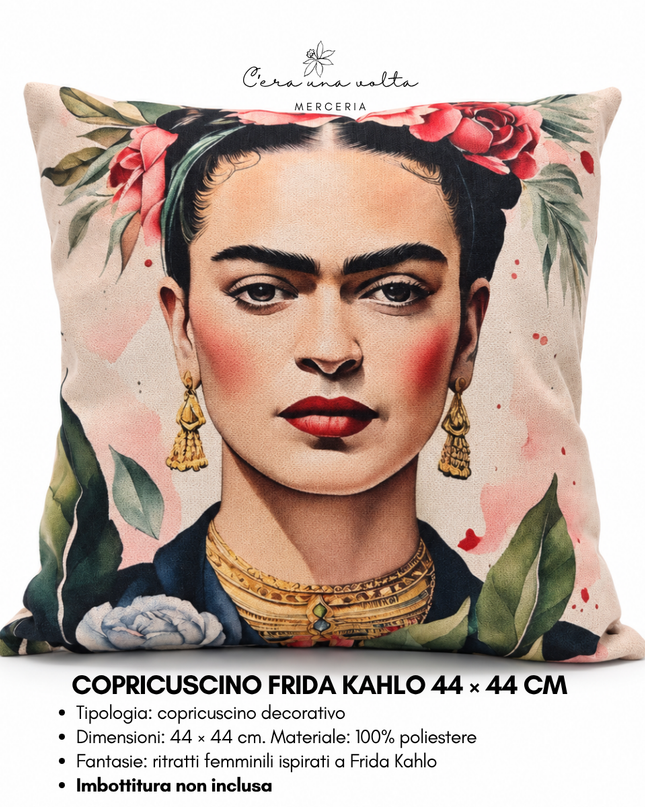 Copricuscino Frida Kahlo 44 × 44 cm – Stampa decorativa floreale