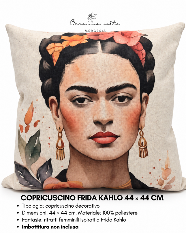 Copricuscino Frida Kahlo 44 × 44 cm – Stampa decorativa floreale