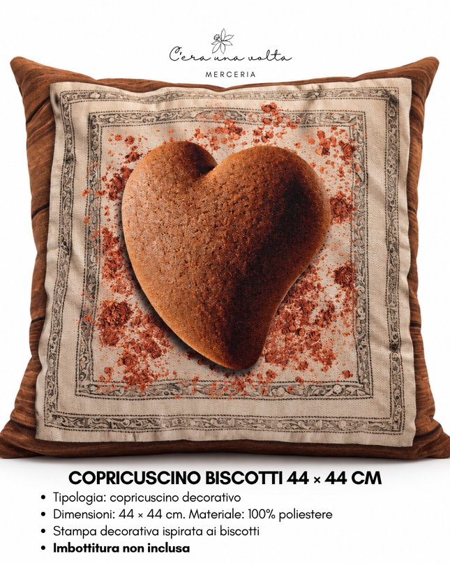 Copricuscino artigianale con stampa biscotti 44 × 44 cm