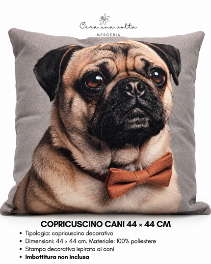 Copricuscino artigianale con stampa cane 44 × 44 cm