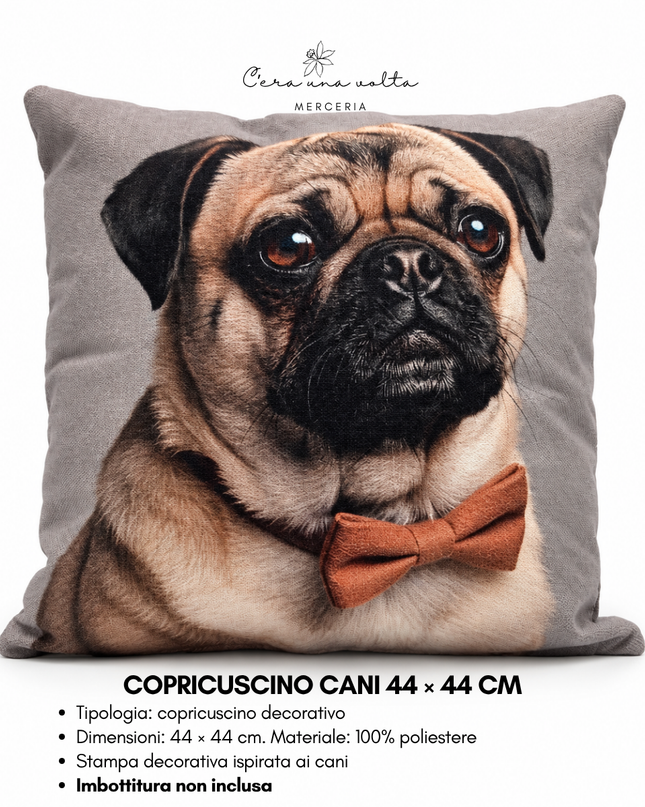 Copricuscino artigianale con stampa cane 44 × 44 cm