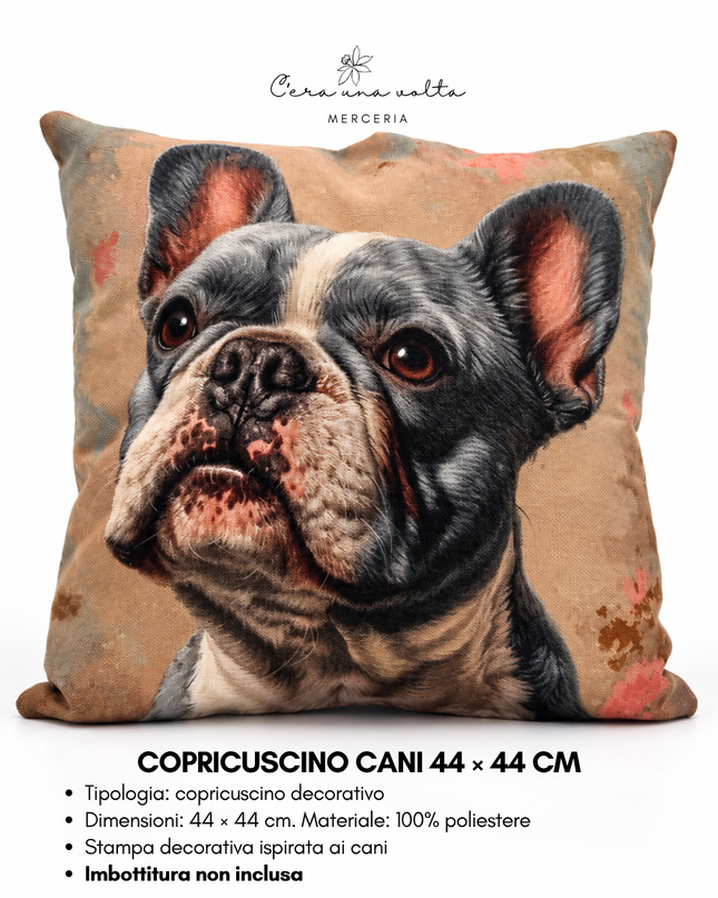 Copricuscino artigianale con stampa cane 44 × 44 cm