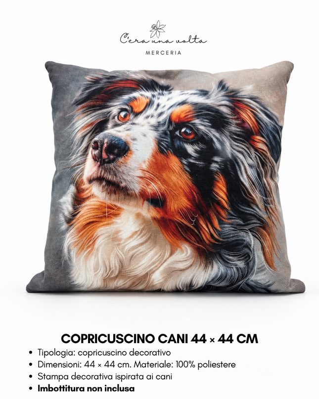 Copricuscino artigianale con stampa cane 44 × 44 cm