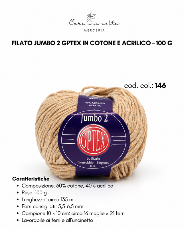 Filato Jumbo 2 GPTEX in cotone e acrilico – 100 g