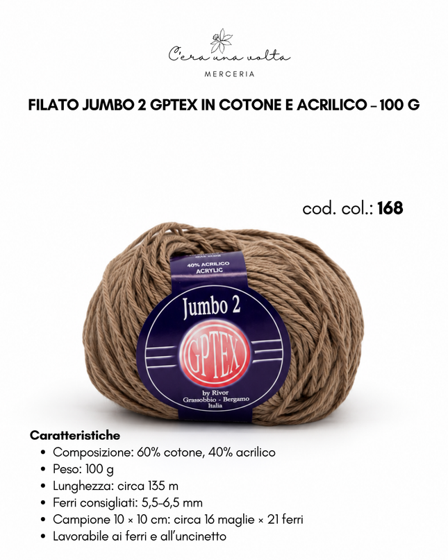 Filato Jumbo 2 GPTEX in cotone e acrilico – 100 g