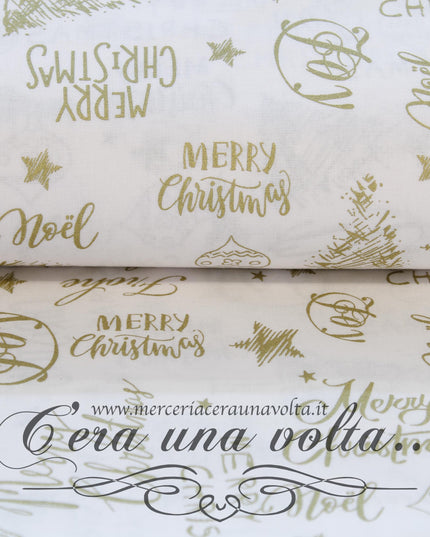Tessuto in cotone Merry Christmas Blanc