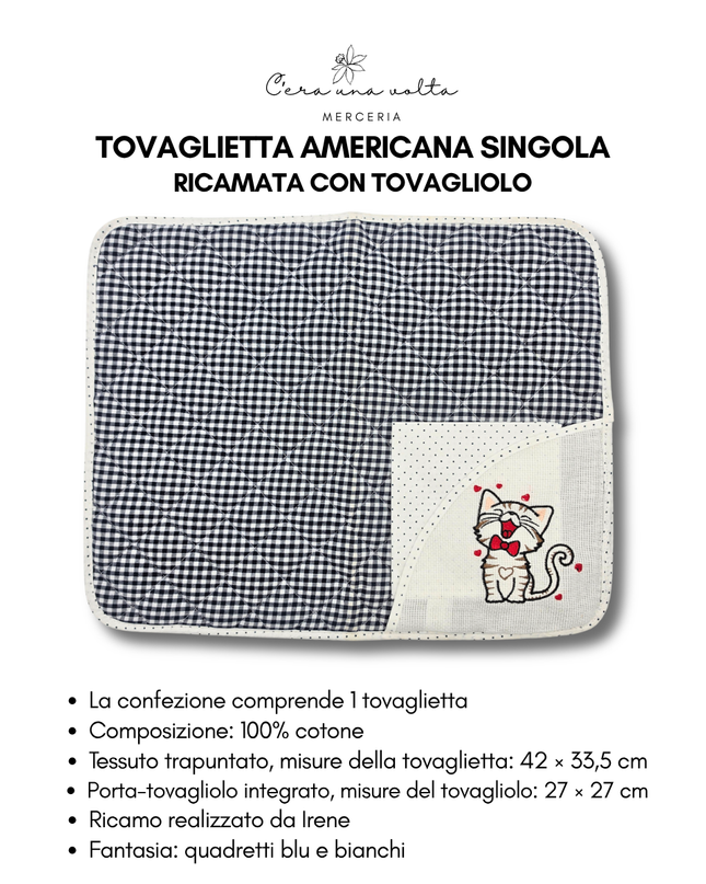 Tovaglietta Americana Singola Ricamata con Tovagliolo