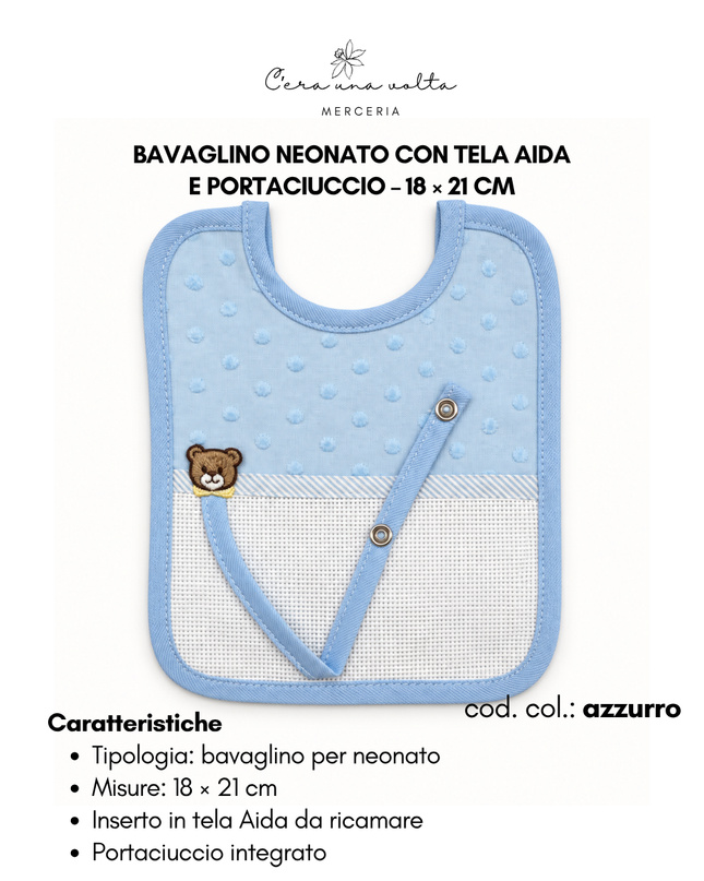 Bavaglino neonato con tela Aida e portaciuccio