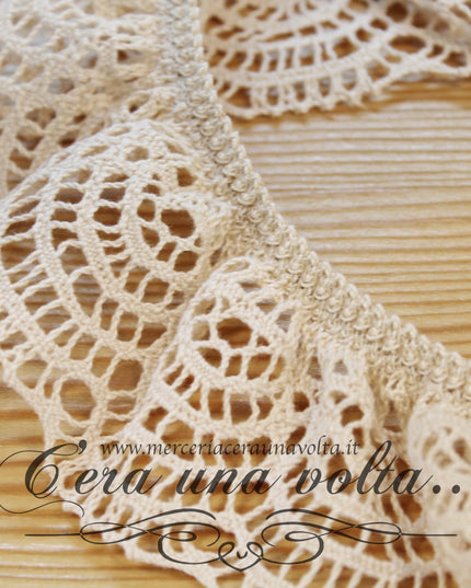 Pizzo in cotone elasticizzato lavorazione a fusello Avorio
