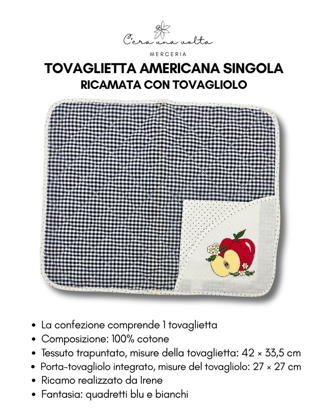 Tovaglietta Americana Singola Ricamata con Tovagliolo