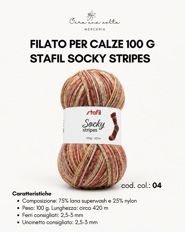 Filato per calze 100 g - Stafil Socky Stripes