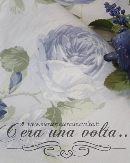 Tessuto Shabby Roses Bleu