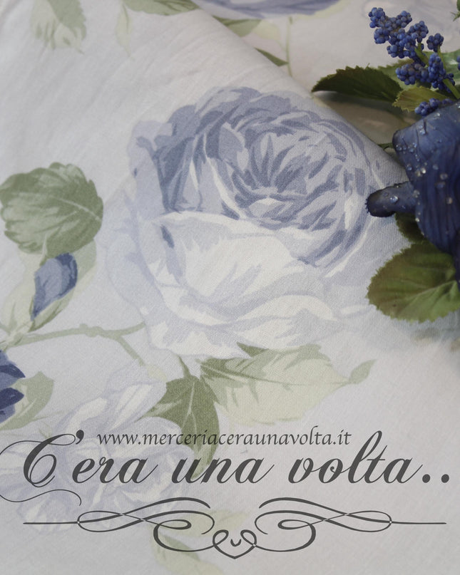 Tessuto Shabby Roses Bleu