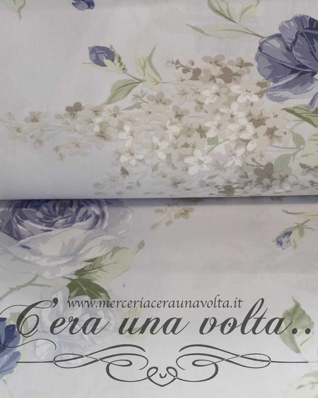 Tessuto Shabby Roses Bleu
