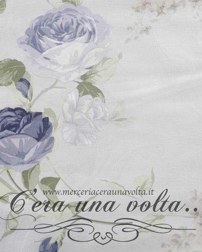 Tessuto Shabby Roses Bleu