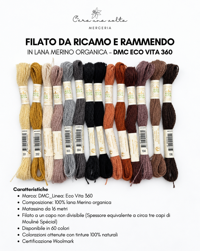 DMC Eco Vita 360 – Filato da ricamo e rammendo in lana Merino organica