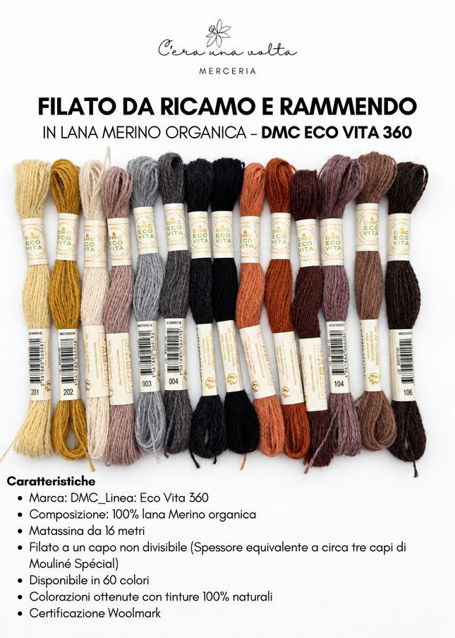 DMC Eco Vita 360 – Filato da ricamo e rammendo in lana Merino organica