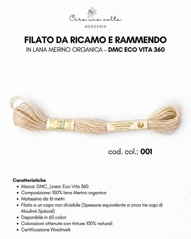 DMC Eco Vita 360 – Filato da ricamo e rammendo in lana Merino organica
