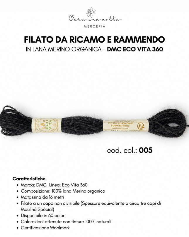 DMC Eco Vita 360 – Filato da ricamo e rammendo in lana Merino organica