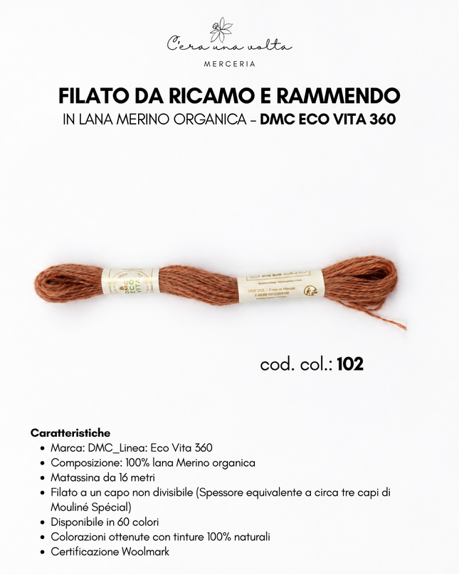DMC Eco Vita 360 – Filato da ricamo e rammendo in lana Merino organica