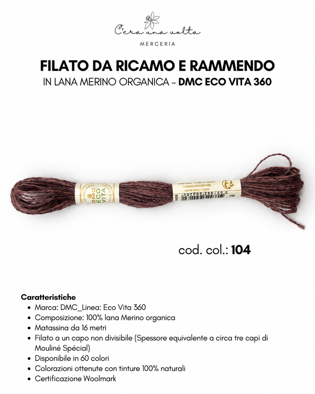 DMC Eco Vita 360 – Filato da ricamo e rammendo in lana Merino organica