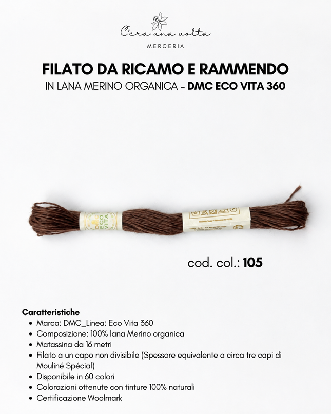 DMC Eco Vita 360 – Filato da ricamo e rammendo in lana Merino organica