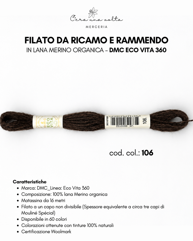 DMC Eco Vita 360 – Filato da ricamo e rammendo in lana Merino organica
