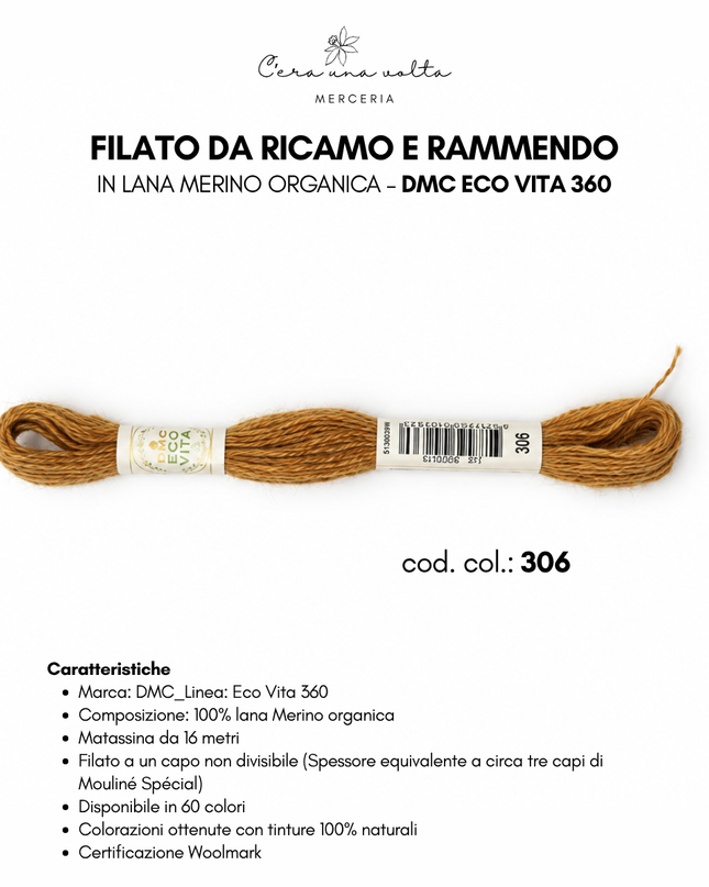 DMC Eco Vita 360 – Filato da ricamo e rammendo in lana Merino organica