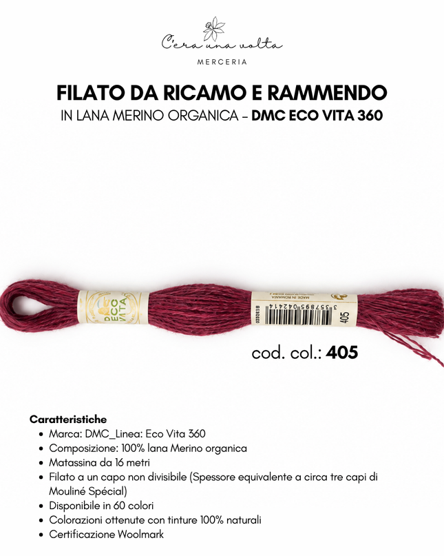 DMC Eco Vita 360 – Filato da ricamo e rammendo in lana Merino organica