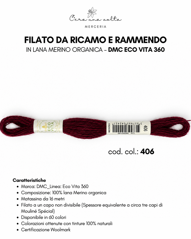 DMC Eco Vita 360 – Filato da ricamo e rammendo in lana Merino organica