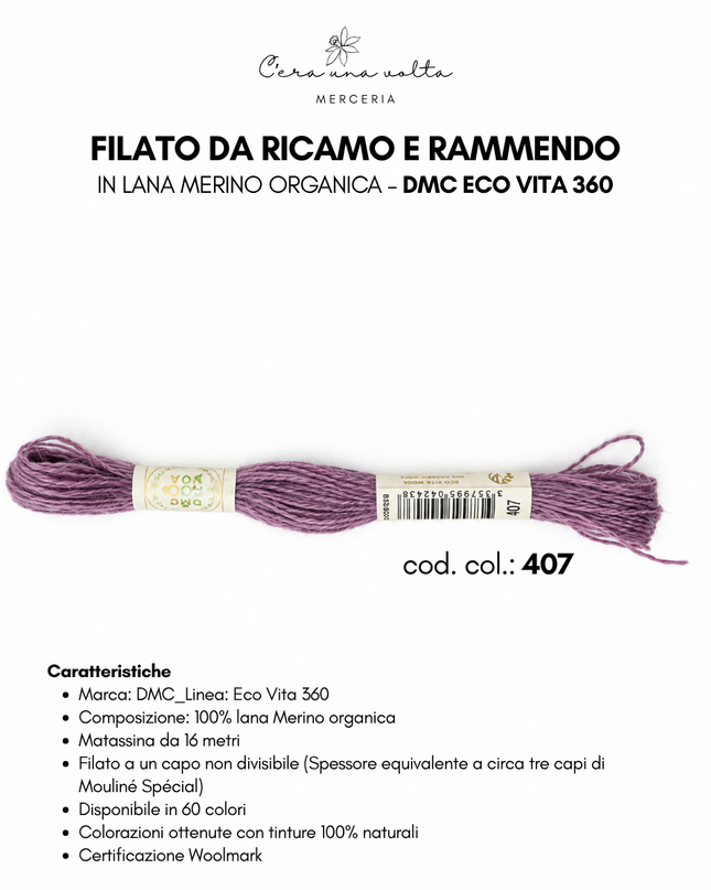 DMC Eco Vita 360 – Filato da ricamo e rammendo in lana Merino organica