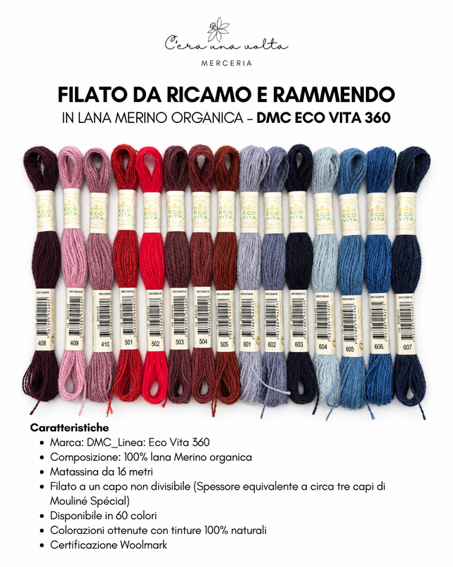 DMC Eco Vita 360 – Filato da ricamo e rammendo in lana Merino organica