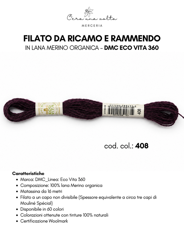DMC Eco Vita 360 – Filato da ricamo e rammendo in lana Merino organica