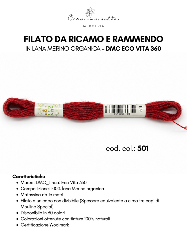 DMC Eco Vita 360 – Filato da ricamo e rammendo in lana Merino organica