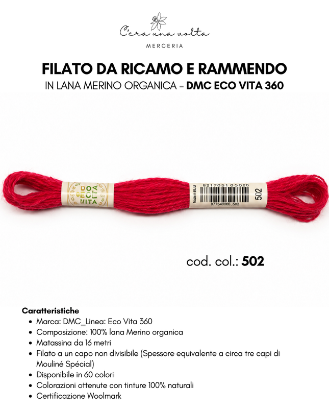 DMC Eco Vita 360 – Filato da ricamo e rammendo in lana Merino organica