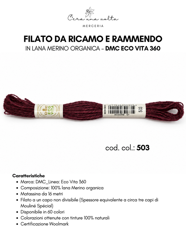 DMC Eco Vita 360 – Filato da ricamo e rammendo in lana Merino organica