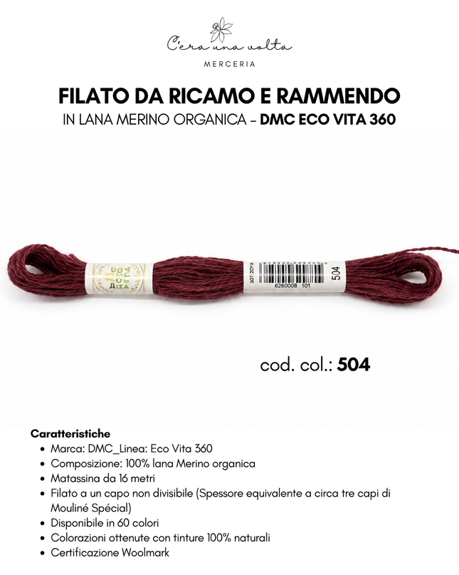 DMC Eco Vita 360 – Filato da ricamo e rammendo in lana Merino organica