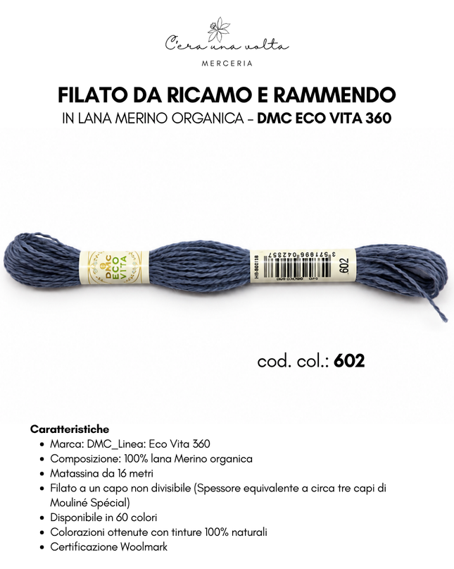 DMC Eco Vita 360 – Filato da ricamo e rammendo in lana Merino organica