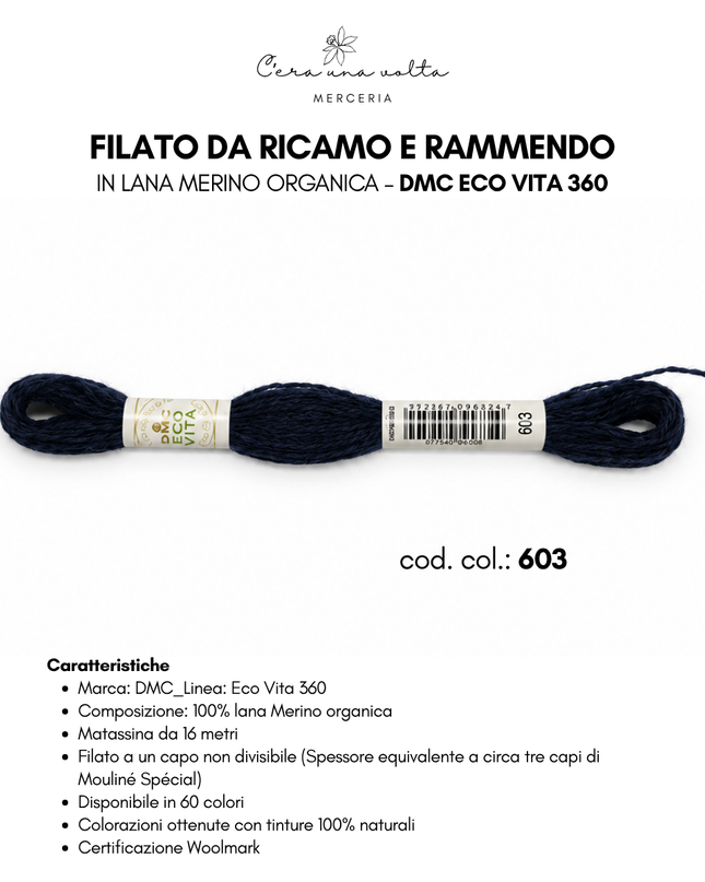 DMC Eco Vita 360 – Filato da ricamo e rammendo in lana Merino organica