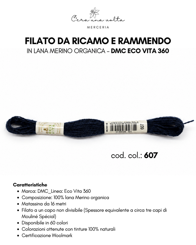 DMC Eco Vita 360 – Filato da ricamo e rammendo in lana Merino organica