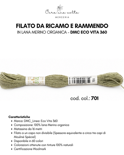 DMC Eco Vita 360 – Filato da ricamo e rammendo in lana Merino organica