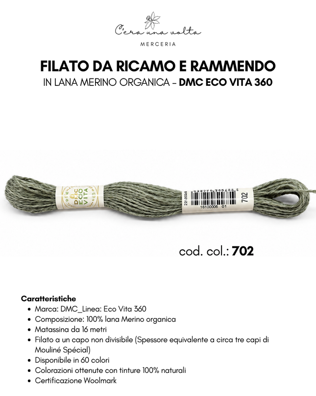 DMC Eco Vita 360 – Filato da ricamo e rammendo in lana Merino organica